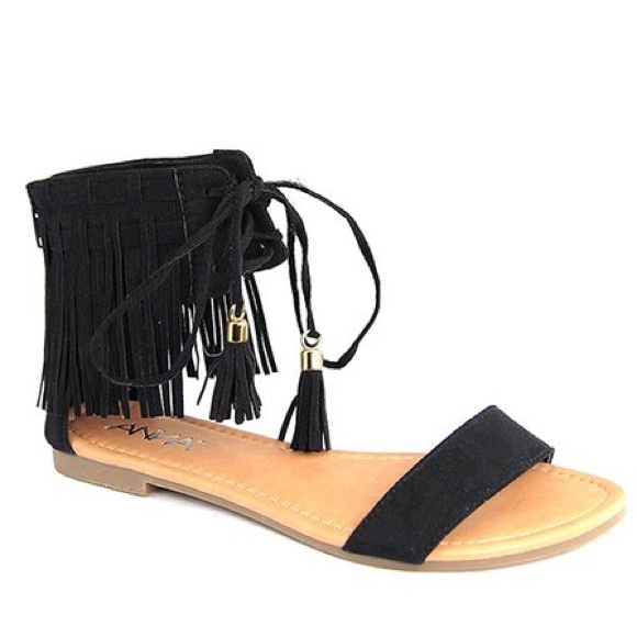 Black Fringe Sandals - Picture 2 of 2
